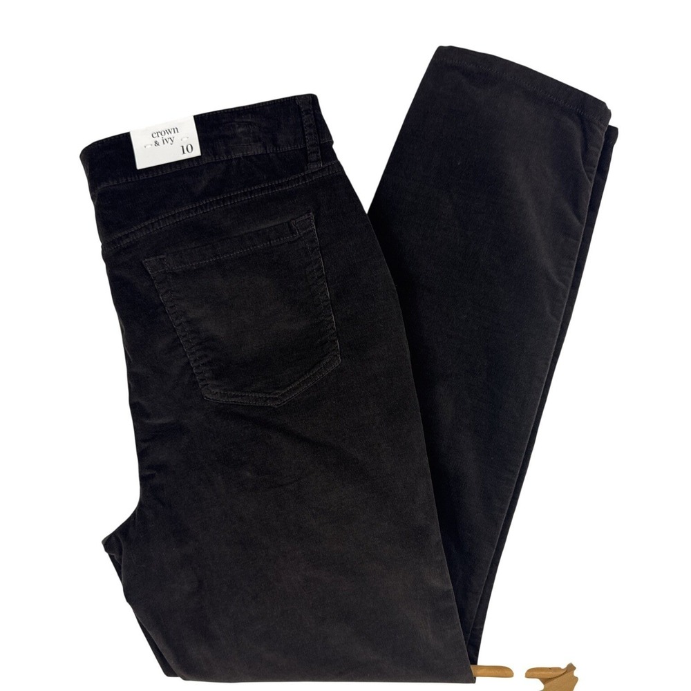 Crown & Ivy Corduroy Pants Womens 10 Chocolate Brown Mid Rise Straight Leg NEW